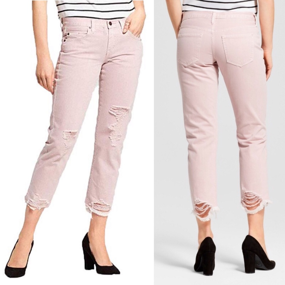 Mossimo light pink boyfriend crop destroyed jeans